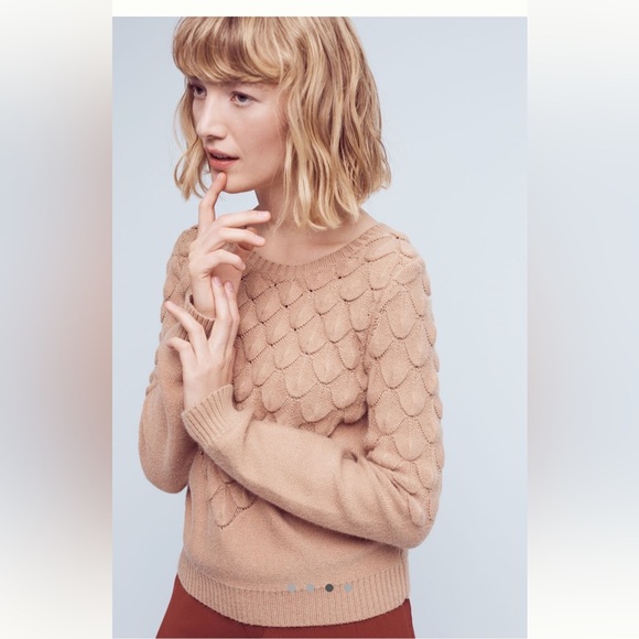 Anthropologie Lucy Paris joia scalloped sweater medium beige tan neutral - Picture 10 of 17